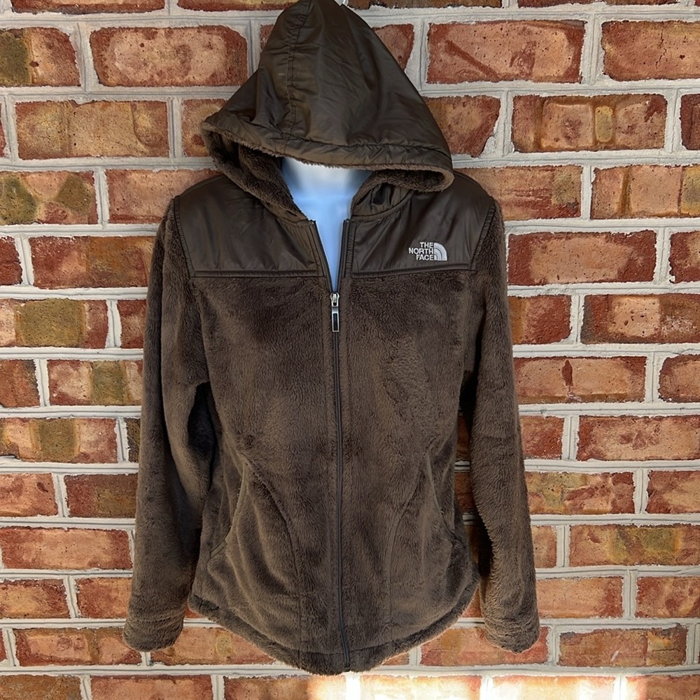 The North Face cozy Women's Brown Hooded full zip Jacket with pockets. Small